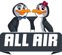 ALL AIR logo featuring two friendly penguin mascots representing professional HVAC and air conditioning services